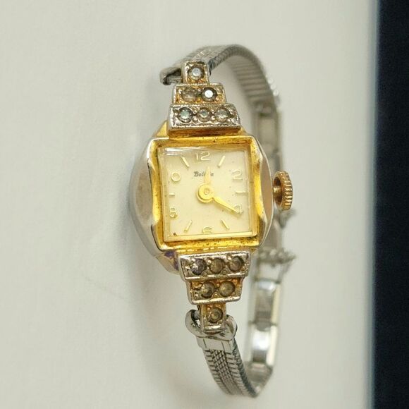 Vintage Bolivia gold silver rhinestone watch main image 3